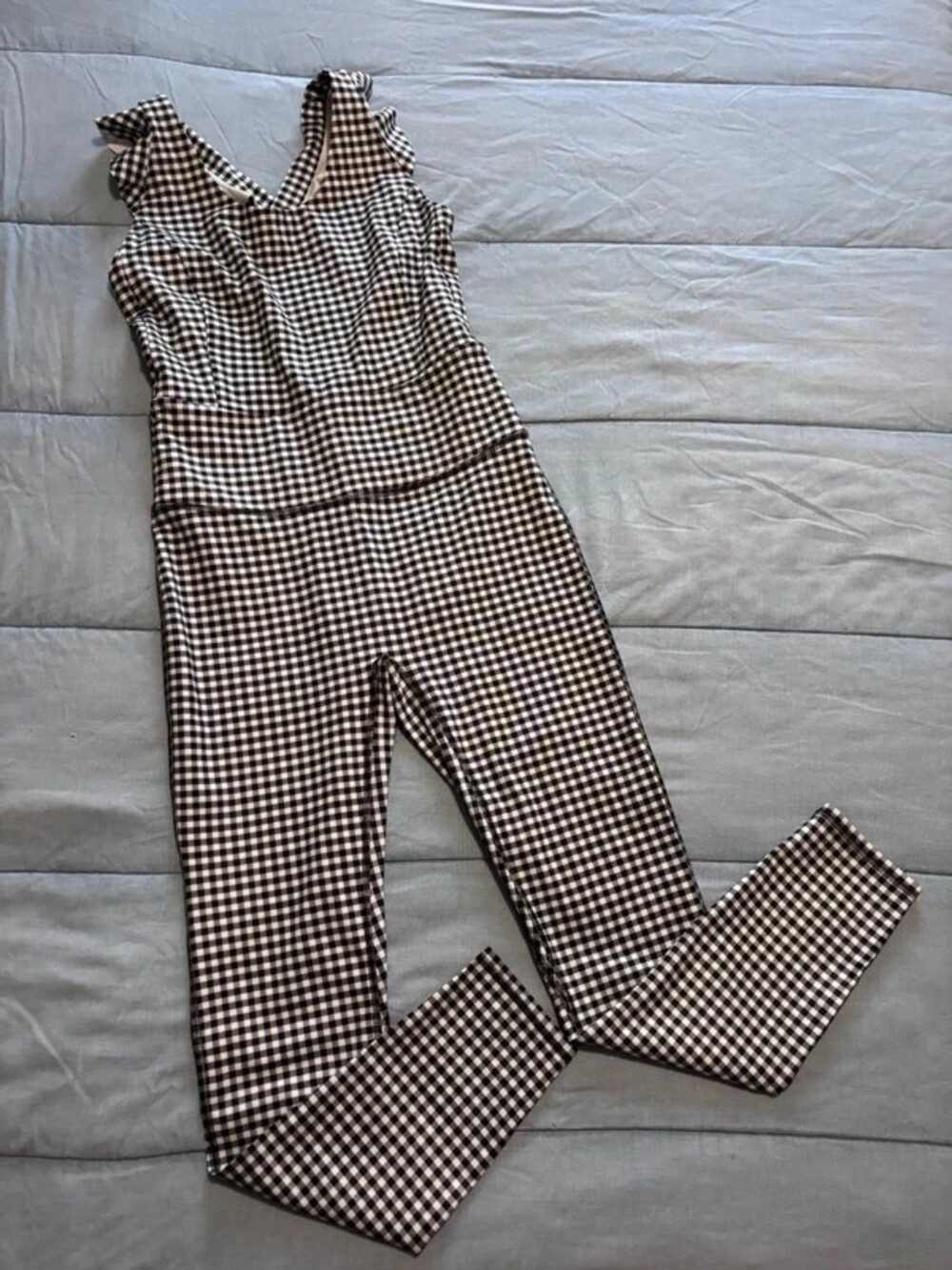 WAVY Black & White Gingham Halter Activewear Jumpsuit Jumper Bodysuit Size Small